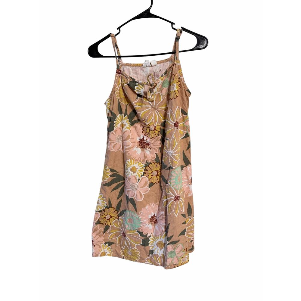 Roxy Tan and Pink Floral Sleeveless Dress Sundress Women's Size Small